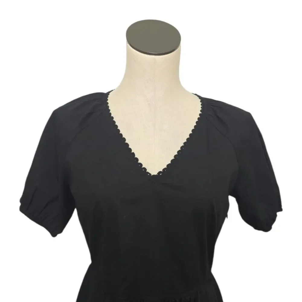 NWT J Crew Factory Cotton V Neck Midi Dress Size 2 Black Dress V Neck Minimalist